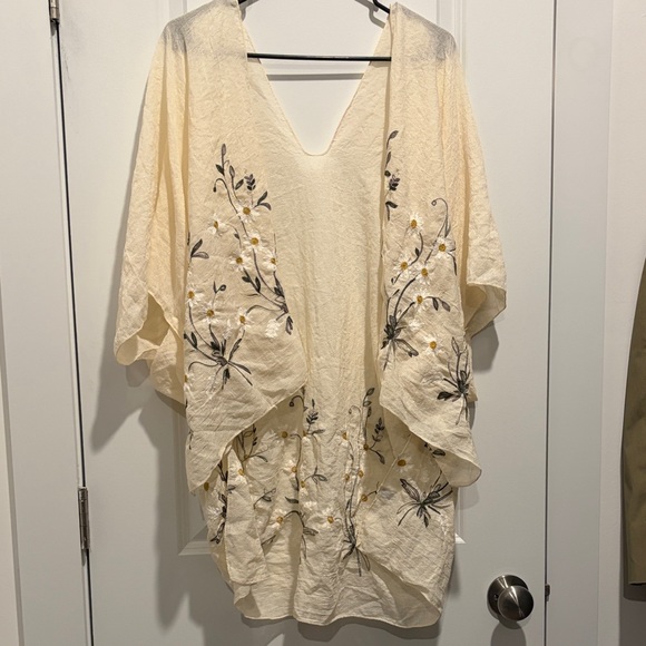 Cost Plus World Market Other - Embroidered Cream Floral Kimono Cover-Up